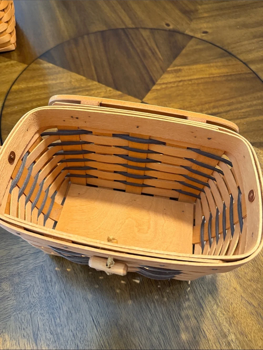 Longaberger Natural and Gray Woven Picnic Basket with Lid